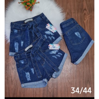 short jeans hot pants de laço com rasgo sem lycra