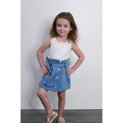 Short Saia Jeans Infantil Com Botões Cobertos