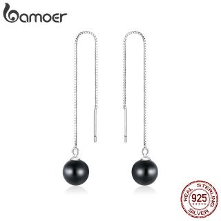 Bamoer Linha Longa Feminina Com Pedra Preta/925 De Prata Esterlina SCE878