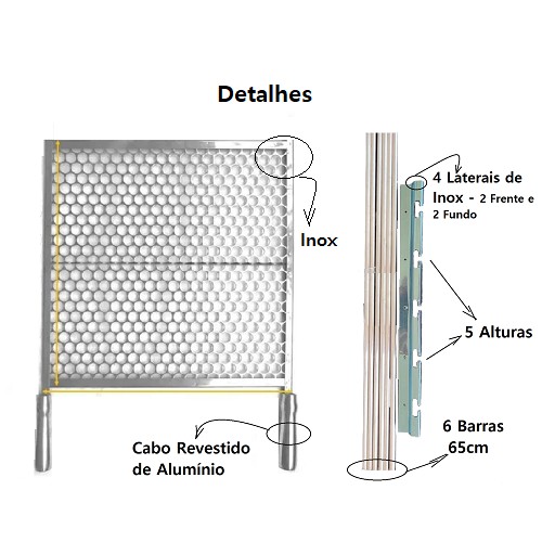 Grelha Churrasqueira e Suporte Inox para Churrasqueira de 50 a 65 cm - Suporte Original e Grelha Inox com Cabo Revestido