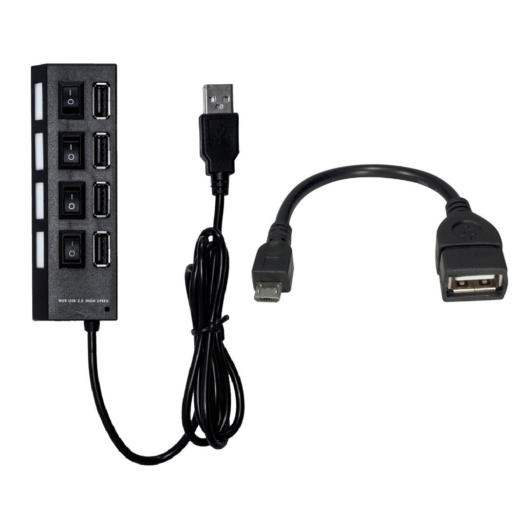 Adaptador Hub 4 Portas + Otg V8 Micro Usb / Hub Teclado Mouse Pen Drive