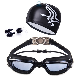 Adulto Kit Óculos De Natação Lente Revestido Anti Nevoeiro + Cap + Case + Clipe Nariz + Tampões De Ouvido Sem Vazamento + Ear Plugs