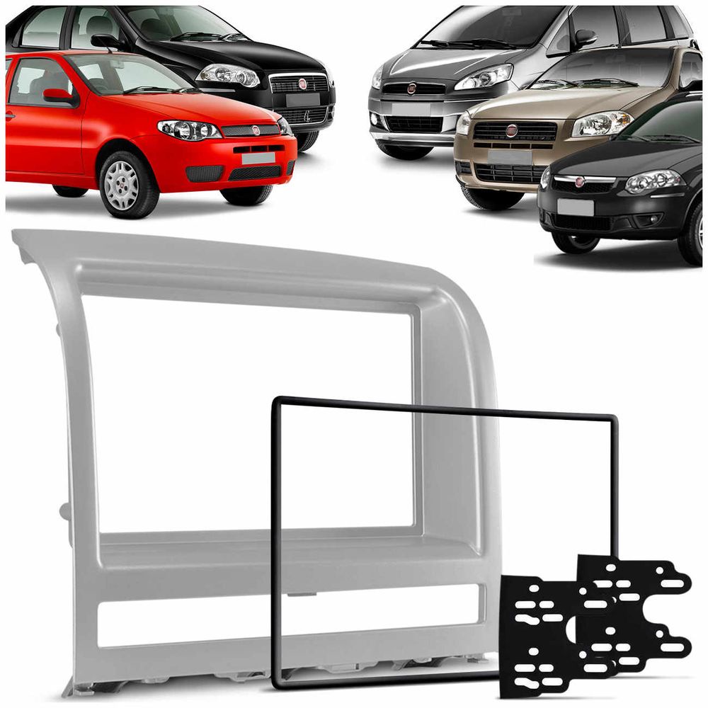 Moldura Painel 2Din Palio Strada Siena 2008 a 2011 Mp5 Prata em Oferta na Shopee