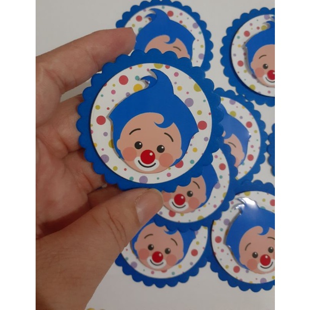 tag cupcake pirulito palhaço plim plim apliques turma do plim plim lembrancinhas personalizadas tubetes caixa milk
