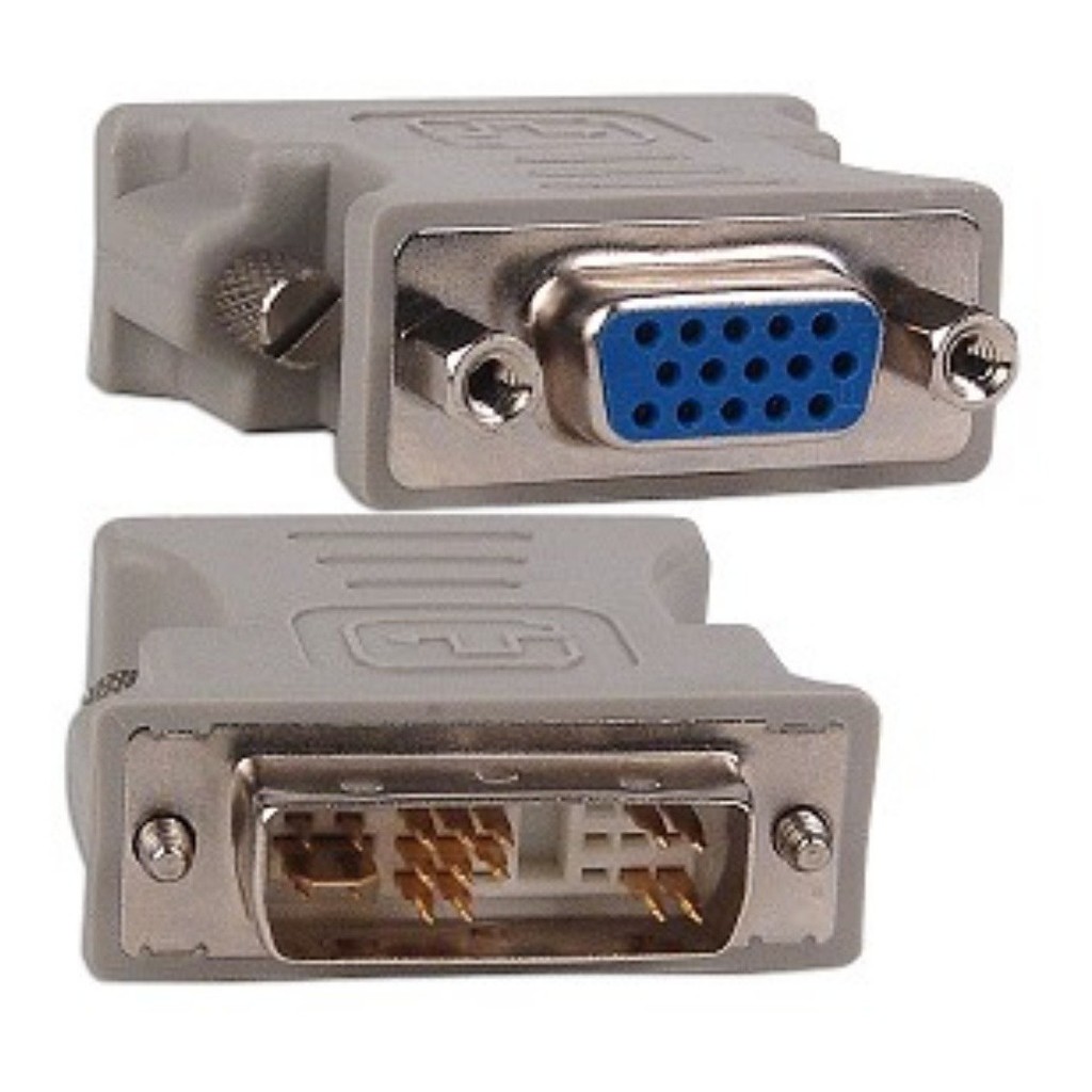 Adaptador DVI-A Macho (12+5) x VGA Fêmea. Sistema analógico somente. Conectores: VGA (DB15) 15 Pinos Fêmea + DVI-A 12+5 Pinos Macho.