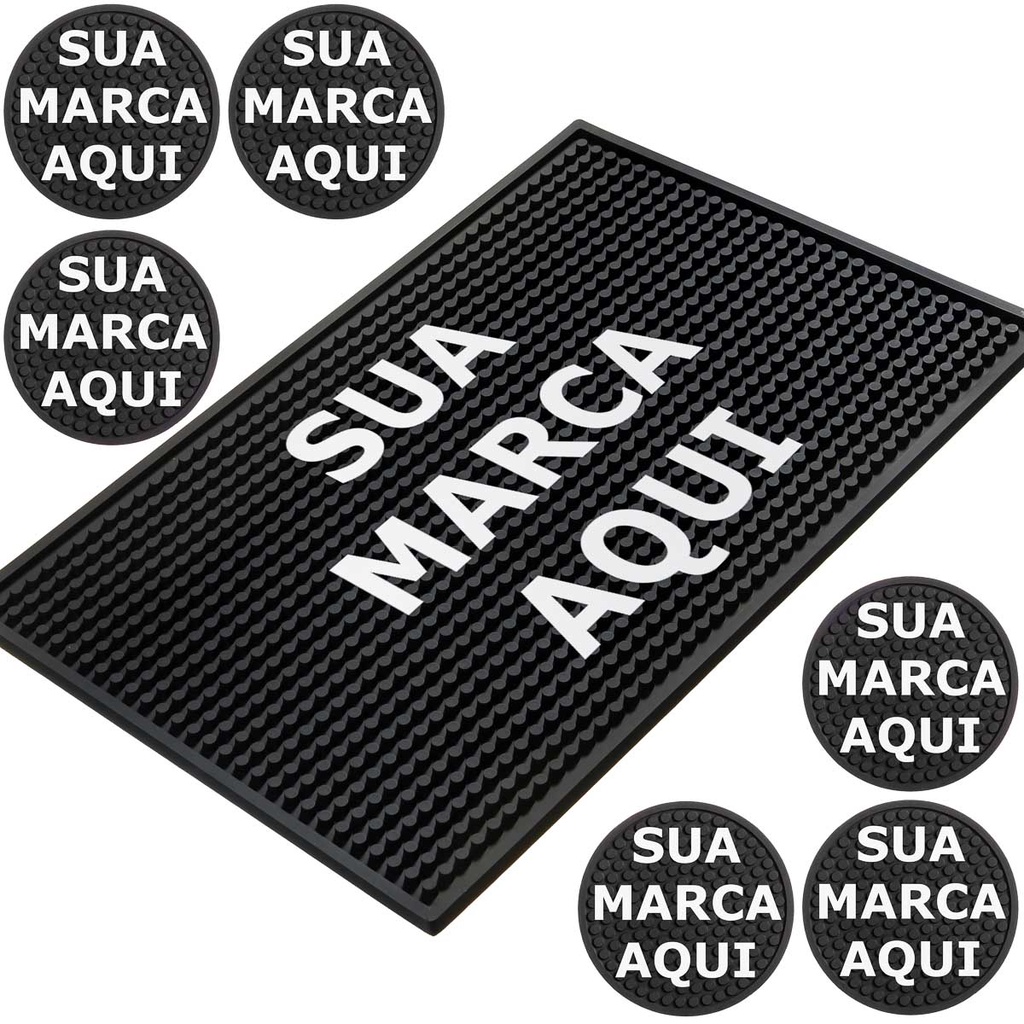 Bar Mat 45 X30 + 6 Porta Copos Personalizados Eventos Corporativos Empresas Emborrachados - Lootus