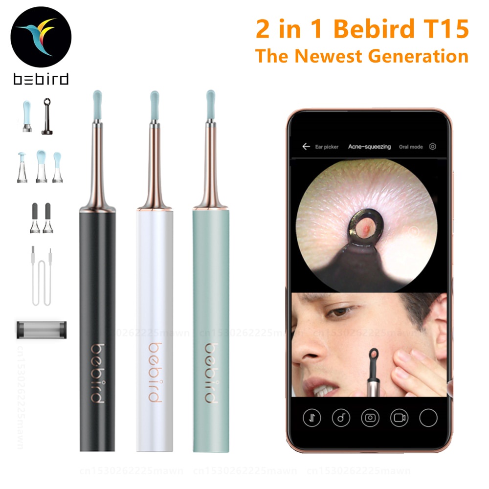 Bebird T15 Visual 2em1 Limpeza Da Orelha Cuidados De Saúde Minifit Ferramenta De Remoção De Cera De Acne HD1080P Otoscópio IP67 Impermeável Endoscópio