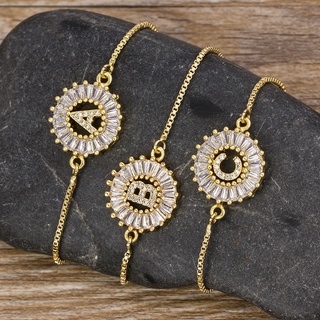 Venda A Quente-Z Conjunto De Pavimento De Cobre Inicial Zircônia Cúbica Pulseiras De Encanto Corrente Ajustável Para Amantes De Jóias Presente
