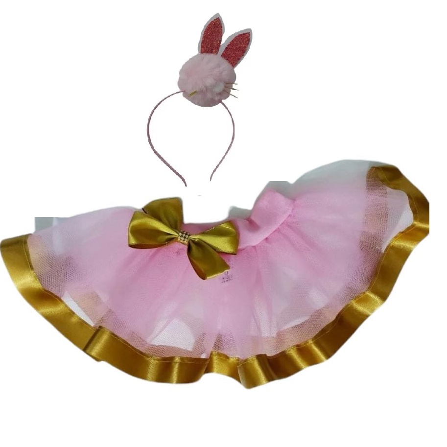 Fantasia Coelhinho Páscoa Saia Tutu Rosa Com Tiara Infantil