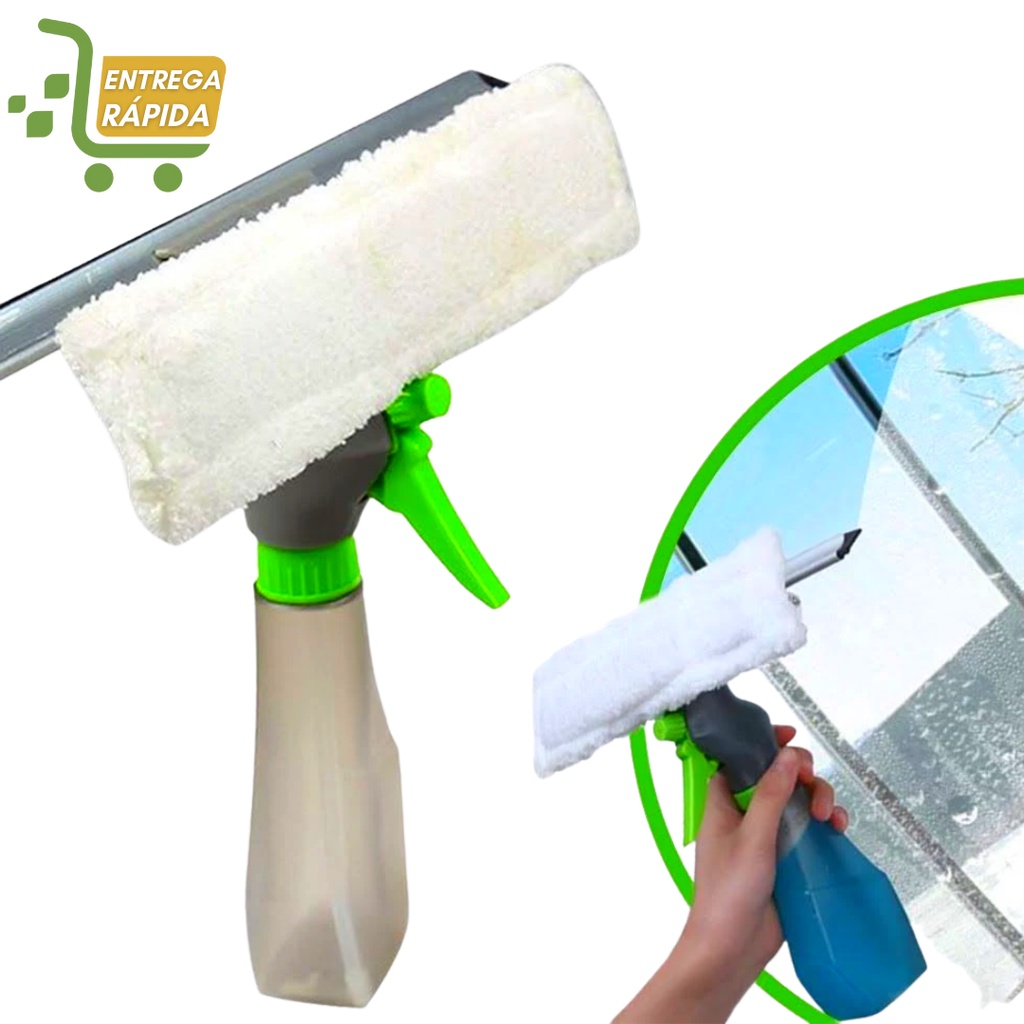 Limpa E Seca Vidros Spray 3 em 1 Rodo Borrifador Multiuso