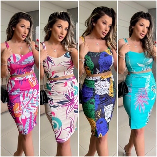 conjunto feminino canelado (cropped +saia ) blogueira