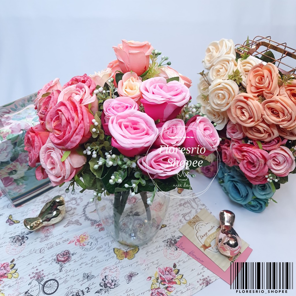 Botão de Rosa artificial com 7 Flor P/ Decoração Casamento, Arranjos,  Decorar Festas e casa | Shopee Brasil