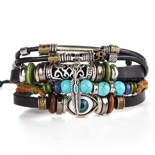 Novo Design De Moda Do Punk Turco Olho Pulseiras Para Homens Pulseira Feminina Coruja Pulseira De Couro Sintético Pedra Do Vintage Jóias