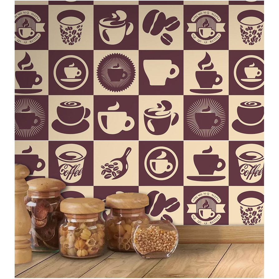 Papel De Parede Adesivo Azulejo Para Cozinha Desenhos Café 1,00 mt - Home & Living