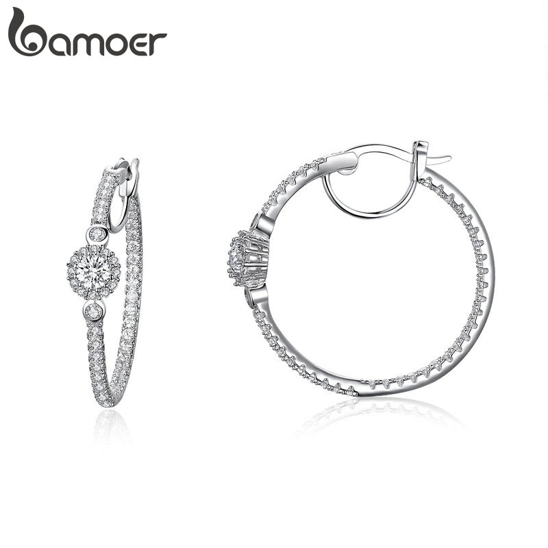 Bamoer Nova Chegada Cor Prata Hiperbole Big Rodada Círculo Cubic Zircon Brincos Do Parafuso Prisioneiro Para As Mulheres Jóias YIE137 em Oferta na Shopee