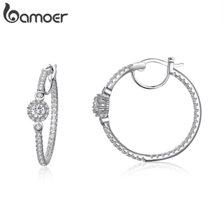 Bamoer Nova Chegada Cor Prata Hiperbole Big Rodada Círculo Cubic Zircon Brincos Do Parafuso Prisioneiro Para As Mulheres Jóias YIE137