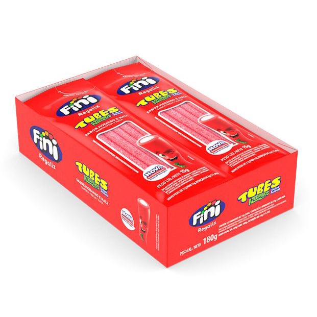 Bala Tubes Morango Azedinho Com 12 unidades - Fini