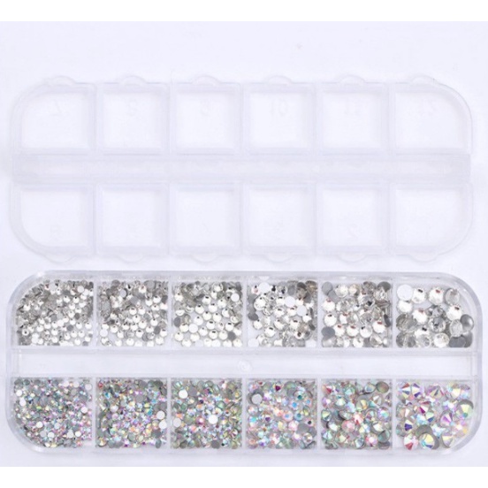 Kit 12 Strass Decoração Unhas Transparente Colorido Encapsular Com Caixinha Organizadora Jóia