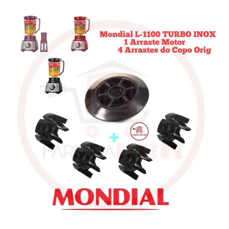 Kit Arraste do Copo 4 Peças e 1 Arraste do Motor Liquidificador Mondial L1100 Turbo