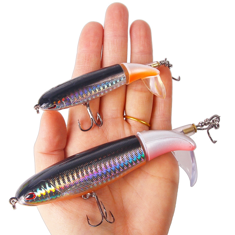 1Pcs Lápis 10cm 13g Isca Artificial De Pesca Topwater Fishing Lure Dura 3D Olhos Plopper Cauda Giratória Suave