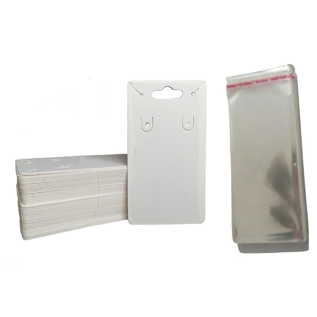 Kit Tag para Bijuterias com Cartela Para Corrente e brinco + Saquinho com furo e Aba adesiva 200 peças de cada.