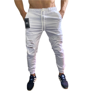 calça masculina jogger branca preta Estilos Rasgada e Lisa em Sarja ou Jeans clara e escura