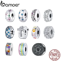 Bamoer 925 Prata Clipe Fivela Acessórios De Moda 4.5mm Abertura Grânulo Caber Pulseira DIY