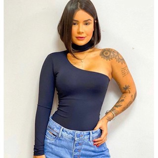Body Um Ombro Só Manga Longa Suplex Mula Manca Tendência Blogueira Bojo em Oferta na Shopee