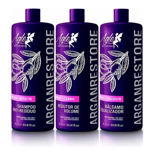 kit selagem termica argan restore 3 itens alisamento profissional