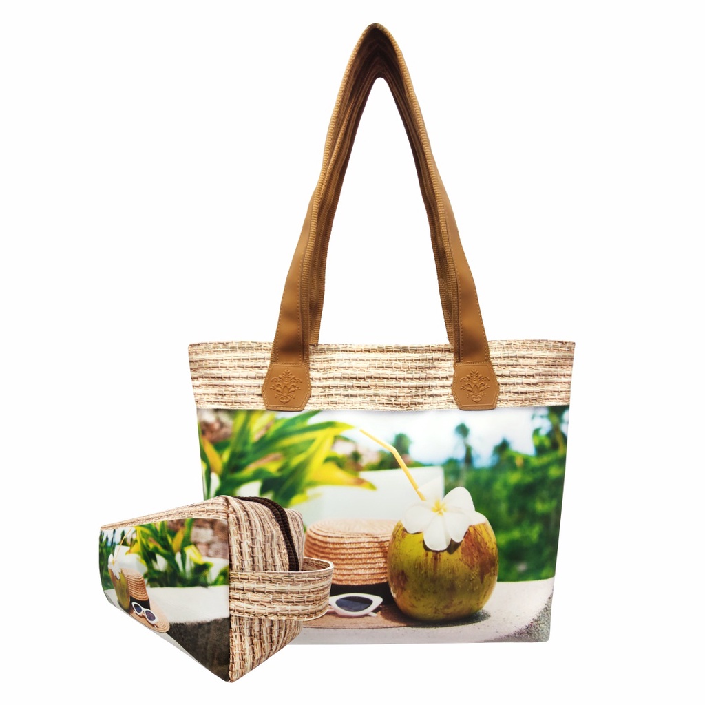 Bolsa Feminina Nécessaire Feminina Praia Impermeável Chapéu e Coco Magicc Bolsas BN-207
