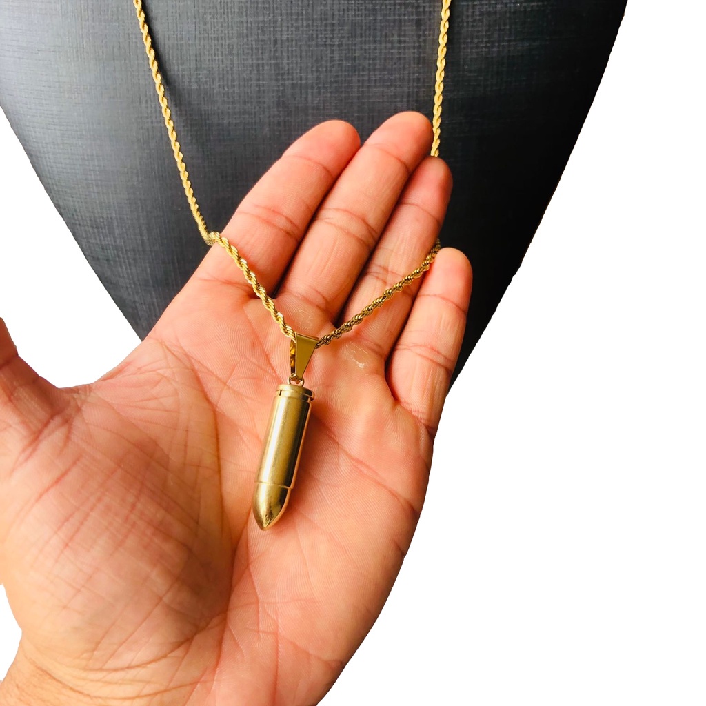 Corrente Colar torcido com Pingente Bala aco inox em Oferta na Shopee