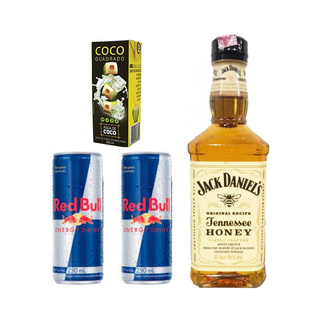Kit Presente Jack Daniels Honey 375ml + Red Bull + Gelo Coco Shopee