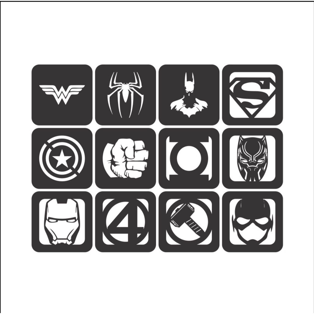 Kit Quadro Herois da Marvel e DC Decorativos MDF Preto 3mm