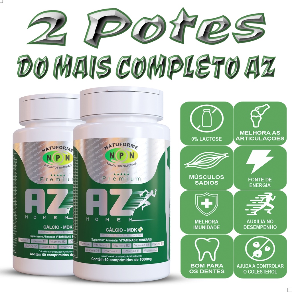 2 unidade de Multivitamínico A Z Homem Cálcio MDK - Alimento para Atletas / Vitaminas e Minerais / Antioxidante / Fortalece o Sistema Imune / Saúde Cerebral / Energia / Disposição