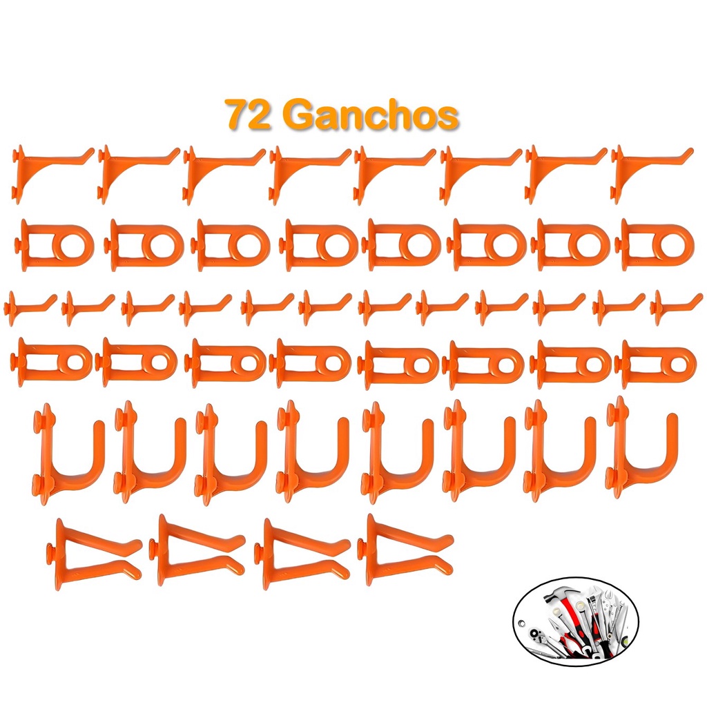Kit Com 72 Ganchos Para Painel De Ferramenta Em Plástico Laranja - AMZ