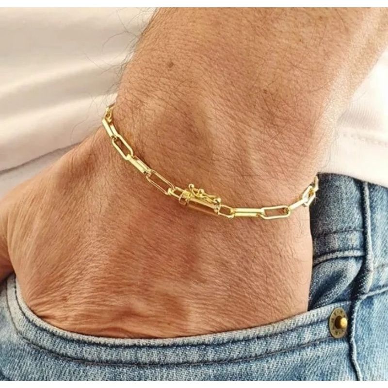Pulseira Cadeado Cartier Masculino 18cm 3mm Banhado a Ouro Fecho Canhão