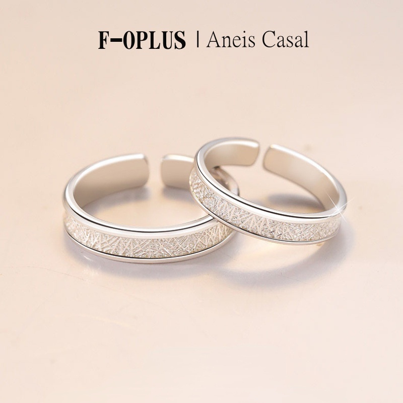 F-OPLUS | Aliança de Ramo Criativa Ajustável 4mm Par de Aliança de Namoro Compromisso com Caixa CRC134
