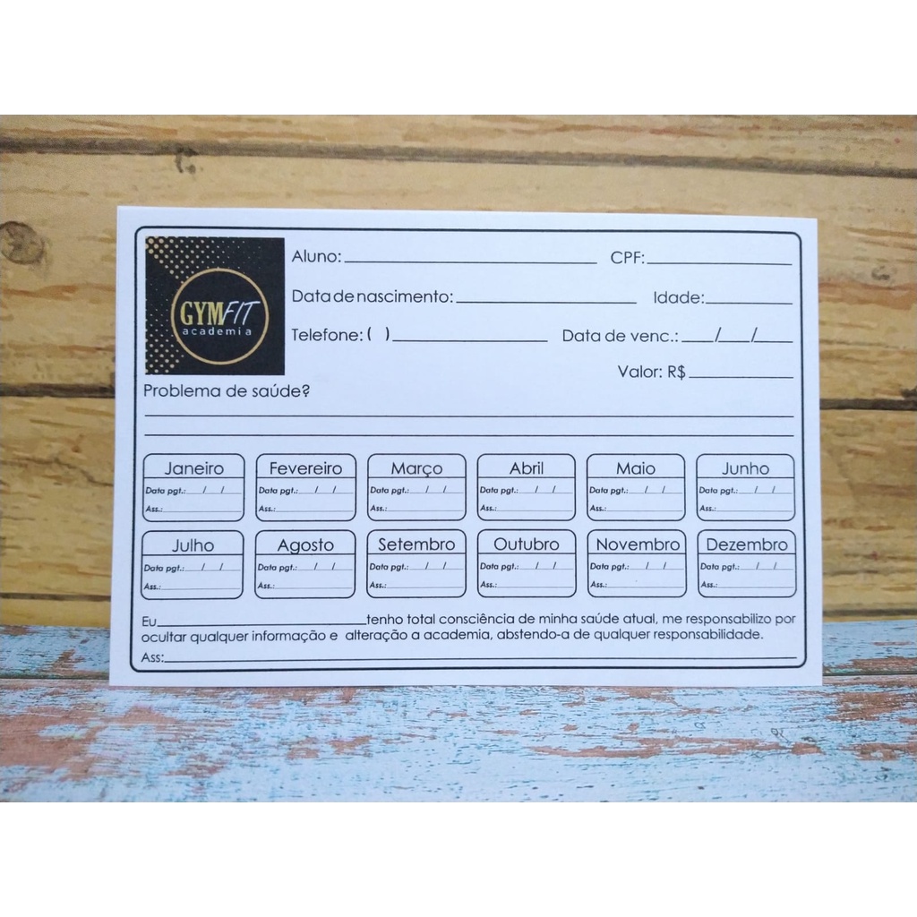 Ficha de Cadastro e Mensalidade Academia - 30 unidades em Oferta na Shopee