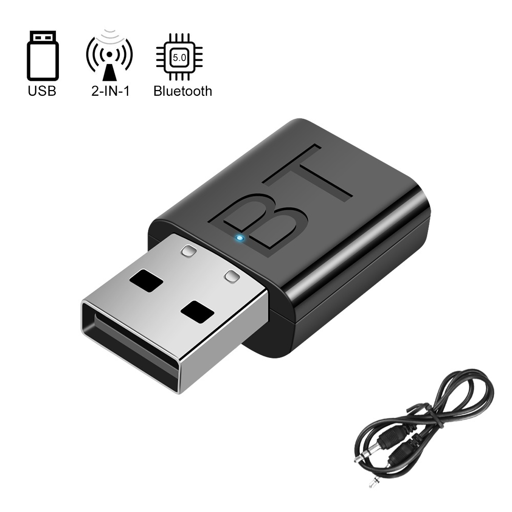 Receptor Do Transmissor Bluetooth 5.0 Mini 3.5MM Jack AUX Adaptador De Áudio Sem Fio Indicador LED 2 Em 1 Kit Para Carro USB Dongle
