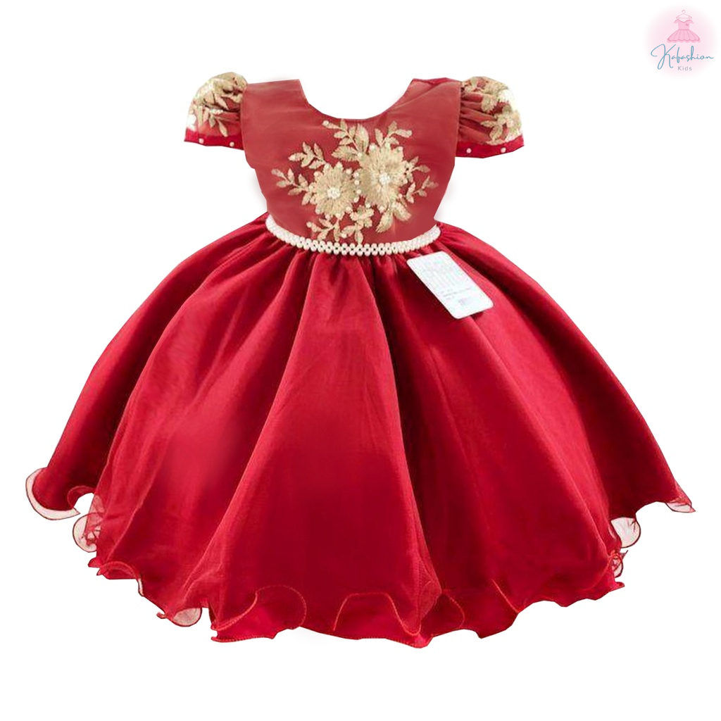 Vestido Festa Infantil Vermelho Bordado Princesinha Natal Ano Novo Luxo