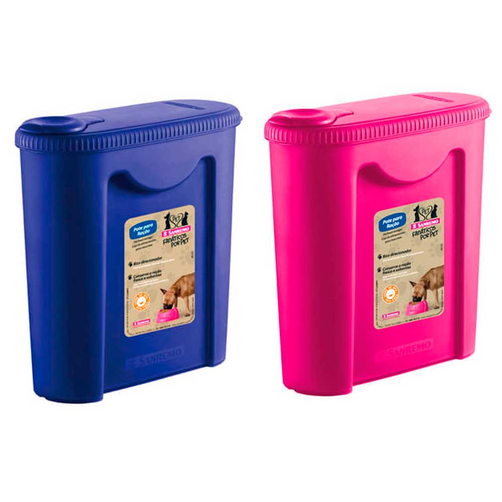 Porta ração rosa ou azul plástico com tampa para pets gato cachorro pote dispenser dispensador para cães portátil Sanremo