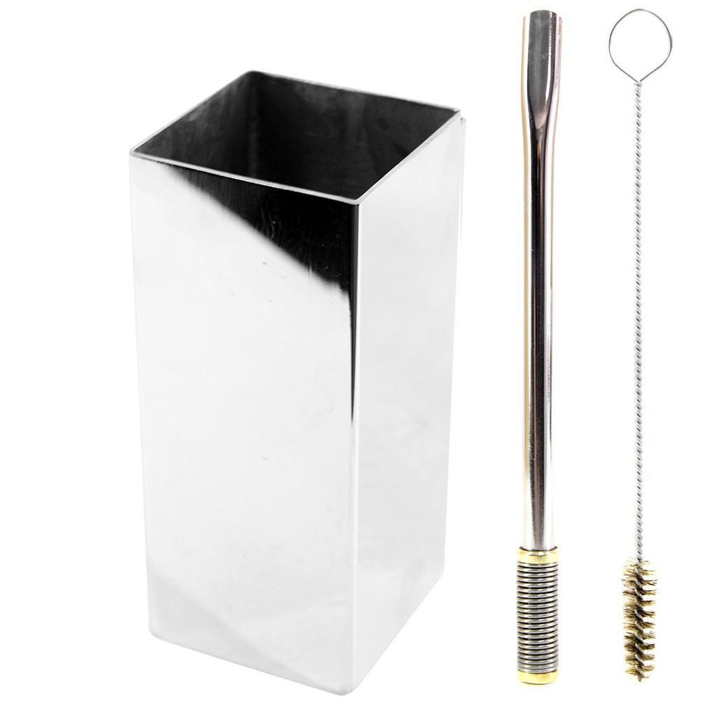 Kit Bomba e Copo de Terere Quadrado 19cm Aço Inox Lisa Gold Bojo Mola em Oferta na Shopee