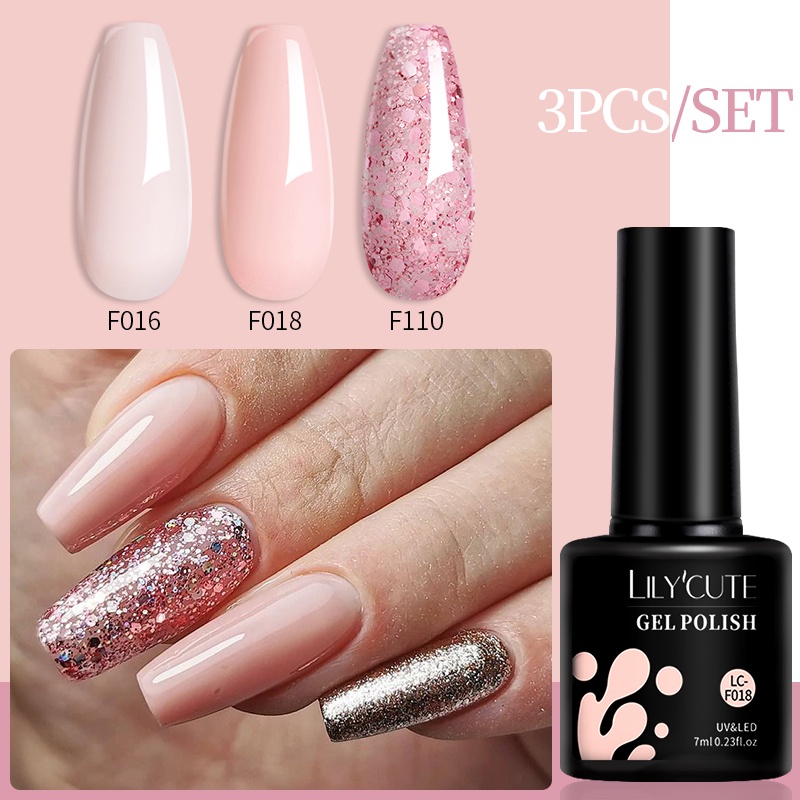 LILYCUTE 3 Peças Esmalte em Gel Glitter Semi Permanente Soak Off UV