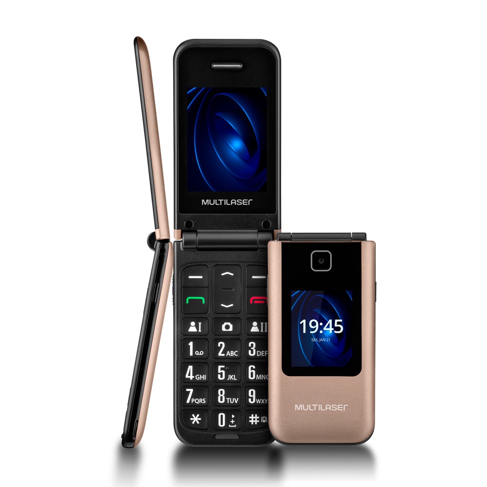 Celular Flip Vita Duo Dual Chip Bluetooth Radio FM Dourado Multilaser - P9163