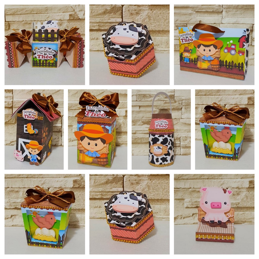 Kit Caixinhas Lembrancinha Personalizada Fazendinha Menino e Menina Aniversario Festa Infantil