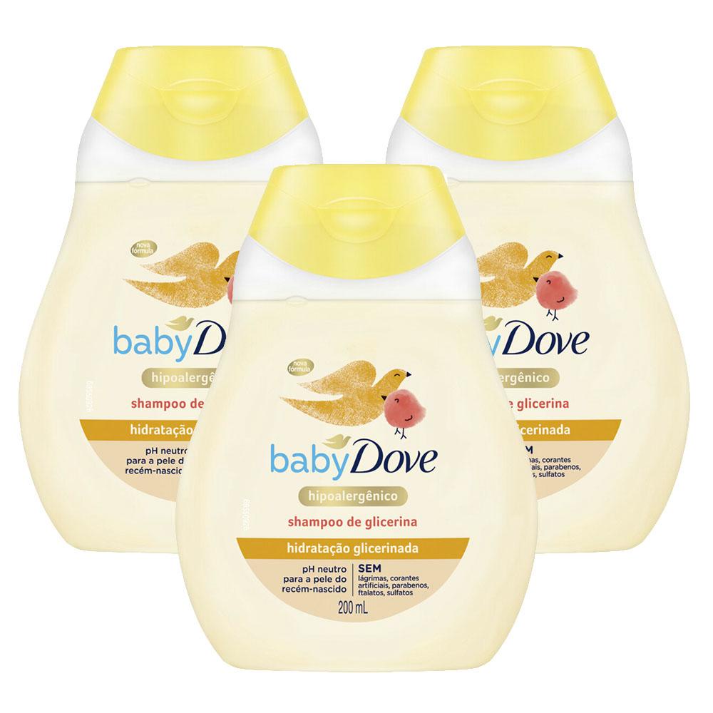 Kit 3 Shampoos Hidratação Glicerinada Dove Baby Frasco 200ml cada