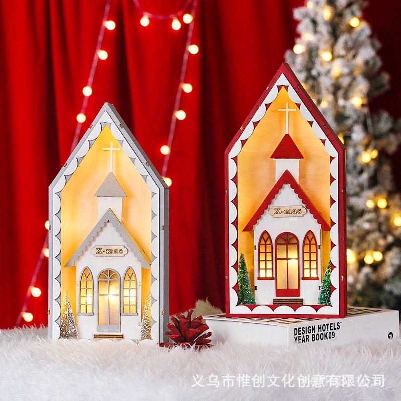 Ornamentos de madeira de Natal transfronteiriços LEDJanela luminosa para  casa decoração criativa Natal decoração da igreja | Shopee Brasil