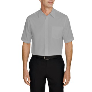 Camisa Social Masculina Bom Pano Manga Curta Lisa Cinza Claro