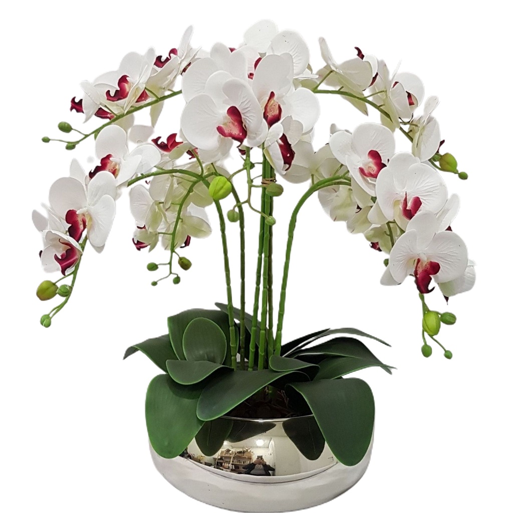 Arranjo de Flores Artificiais com Orquídeas e Vaso de Vidro | Shopee Brasil