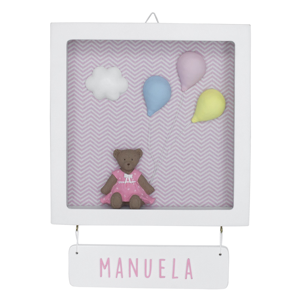 Porta Maternidade Ursinha Bexiga Enfeite Menina Rosa Chevron